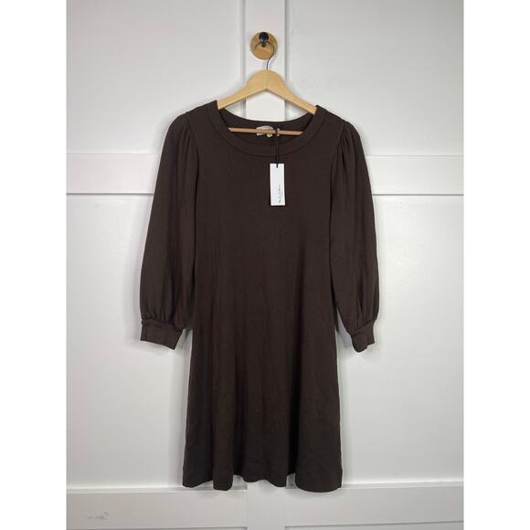NWT Michael Stars Sinclair Puff Sleeve Tee Cotton Mini Dress Brown Size: Small - Picture 1 of 6